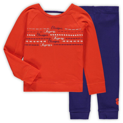 Colosseum Kids' Girls Toddler  Orange/purple Clemson Tigers Crystal Ball Long Sleeve T-shirt And Leggings S