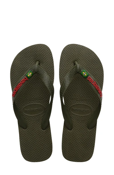 Havaianas Brazil Logo Flip Flop In Moss