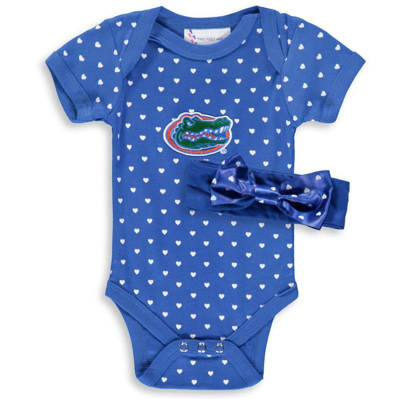 Two Feet Ahead Babies' Girls Newborn & Infant Royal Florida Gators Hearts Bodysuit And Headband Set