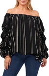 VINCE CAMUTO STRIPE BALLOON SLEEVE OFF THE SHOULDER BLOUSE