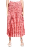 Max Studio Pleated Midi Skirt In Red Ditsy Wall