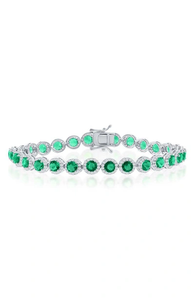 Simona Halo Cz Station Tennis Bracelet In Green