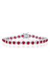 Simona Halo Cz Station Tennis Bracelet In Red