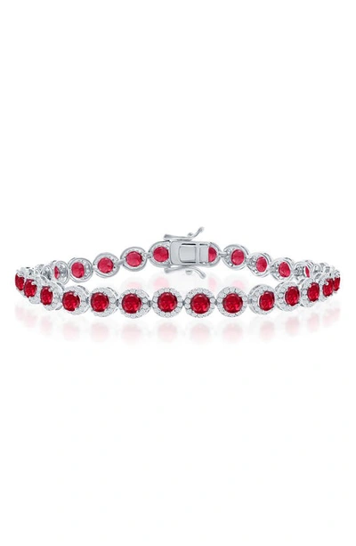 Simona Halo Cz Station Tennis Bracelet In Red