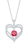 Simona Sterling Silver Cz Heart Pendant Necklace In Pink