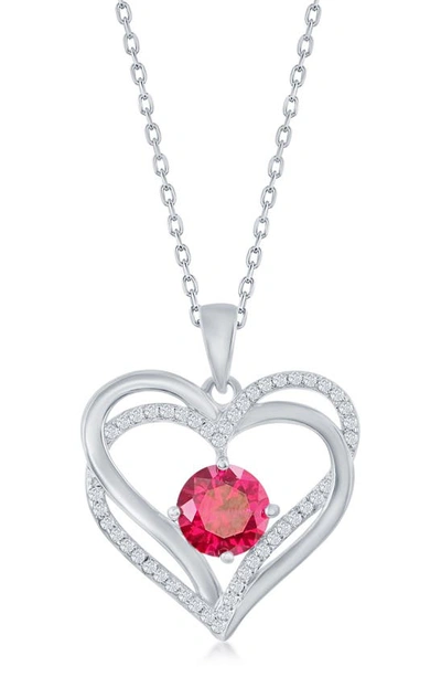 Simona Sterling Silver Cz Heart Pendant Necklace In Pink