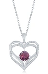 Simona Sterling Silver Cz Heart Pendant Necklace In Purple