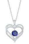 Simona Sterling Silver Cz Heart Pendant Necklace In Sapphire