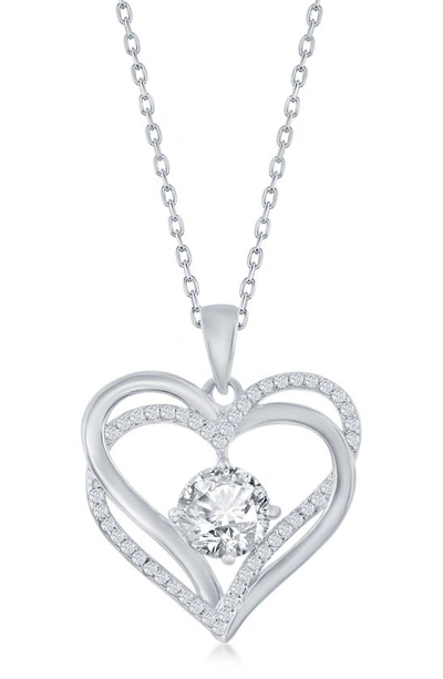 Simona Sterling Silver Cz Heart Pendant Necklace In White