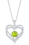Simona Sterling Silver Cz Heart Pendant Necklace In Green