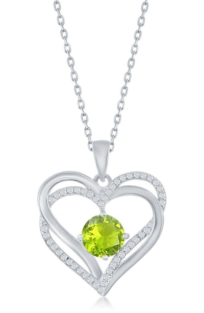 Simona Sterling Silver Cz Heart Pendant Necklace In Green
