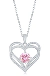 Simona Sterling Silver Cz Heart Pendant Necklace In Pink