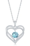 Simona Sterling Silver Cz Heart Pendant Necklace In Aqua