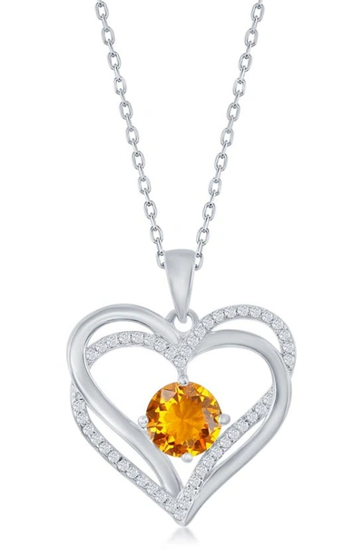 Simona Sterling Silver Cz Heart Pendant Necklace In Yellow