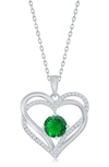 Simona Sterling Silver Cz Heart Pendant Necklace In Emerald