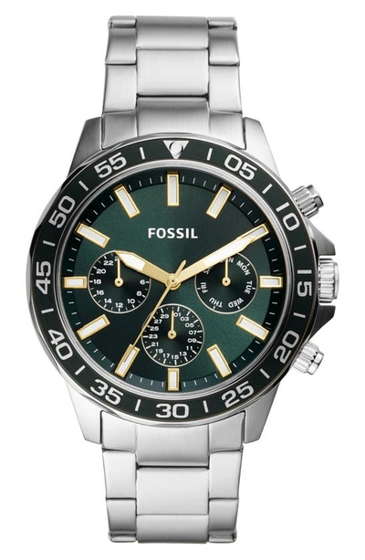 Fossil Bannon Stainless Steel Bracelet Watch, 45mm In Silver