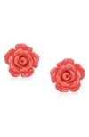 Bling Jewelry 3d Rose Stud Earrings In Orange