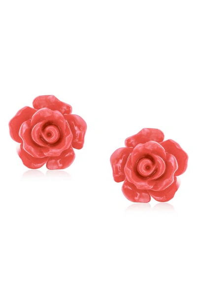 Bling Jewelry 3d Rose Stud Earrings In Orange