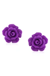 Bling Jewelry 3d Rose Stud Earrings In Purple