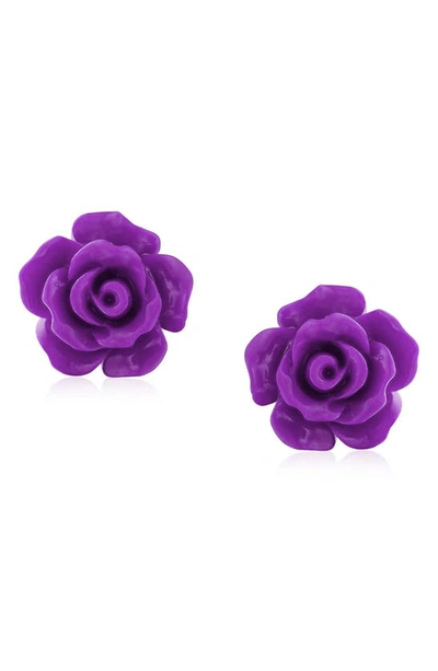 Bling Jewelry 3d Rose Stud Earrings In Purple