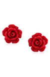 Bling Jewelry 3d Rose Stud Earrings In Red