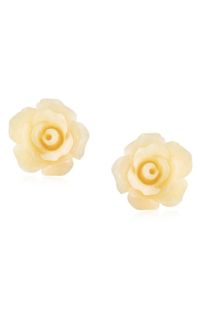 Bling Jewelry 3d Rose Stud Earrings In Yellow