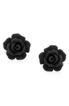 Bling Jewelry 3d Rose Stud Earrings In Black