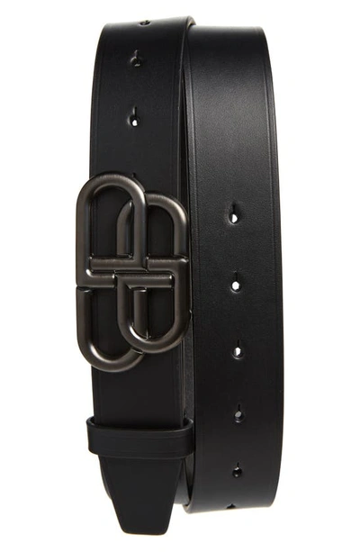 Balenciaga 3.5cm Bb Buckle Reversible Leather Belt In Black,dark Tan