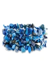 Bling Jewelry Chip Stone Wide Stretch Bracelet In Blue
