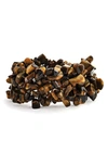 Bling Jewelry Chip Stone Wide Stretch Bracelet In Brown