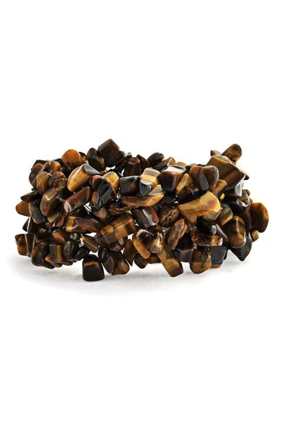 Bling Jewelry Chip Stone Wide Stretch Bracelet In Brown