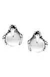 Bling Jewelry Orb Dragon Claw Stud Earrings In White