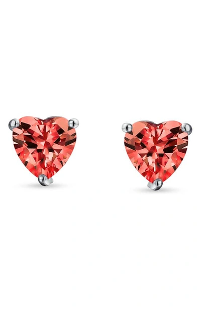 Bling Jewelry Cz Heart Stud Earrings In Red - 7 Mm