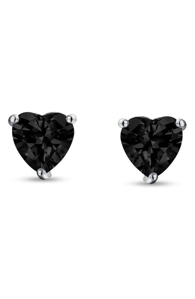 Bling Jewelry Cz Heart Stud Earrings In Black - 7 Mm