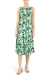 Nina Leonard Sylvia Sleeveless Midi Dress In White Green Multi