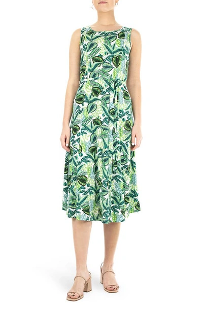 Nina Leonard Sylvia Sleeveless Midi Dress In White Green Multi