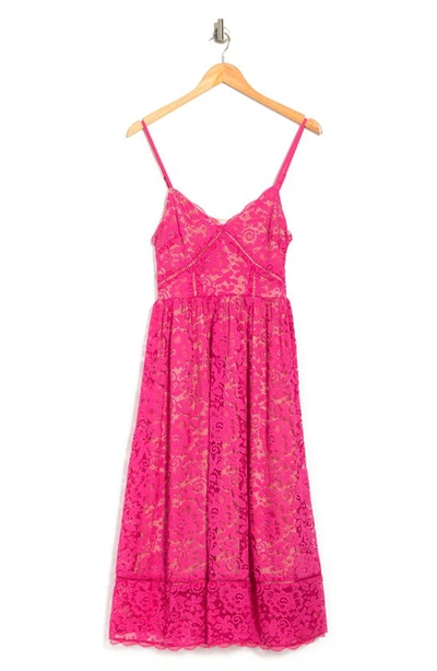 Nsr Crochet Stretch Lace Midi Dress In Magenta