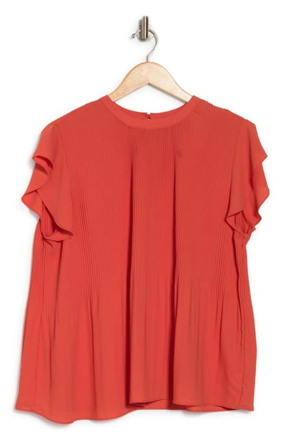 Adrianna Papell Georgette Scoop Neck Solid Pleat Top In Chili