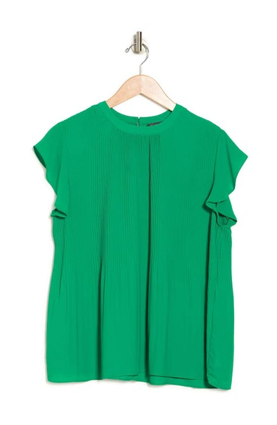 Adrianna Papell Georgette Scoop Neck Solid Pleat Top In Emerald