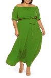 Alexia Admor Off Shoulder Tiered Maxi Dress In Bright Green