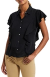 Theory Button-down Georgette Ruffle Top In Black