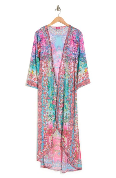 Ranee's Bright Printed Pink Blooms Flare Sleeve Cover-up Duster