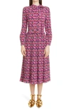 Valentino Long Elegant Dress With Long Sleeves In Pink/ Multicolor