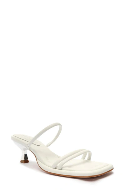 Schutz Agatha Mid Womens Leather Strappy Slide Sandals In White