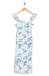 Maisie Flutter Sleeve Midi Dress In Blue Floral