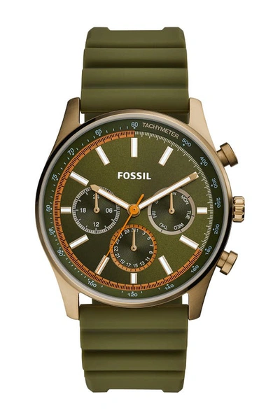 Fossil Sullivan Multifunction Olive Green Silicone Watch, 44mm