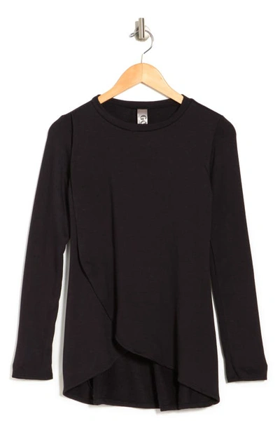 Go Couture Long Sleeve Cross Hem Shirt In Black