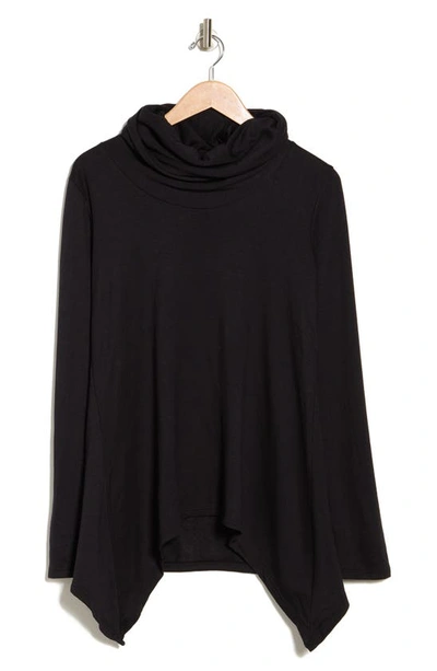 Go Couture Swing Hem Cowl Neck Sweater In Black Print 1