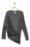 Go Couture Assymetrical Hem Dolman Sleeve Sweater In Charcoal Print 3