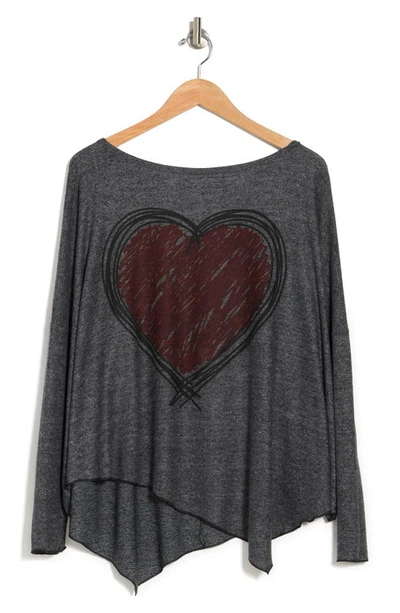 Go Couture Assymetrical Hem Dolman Sleeve Sweater In Charcoal Print 2